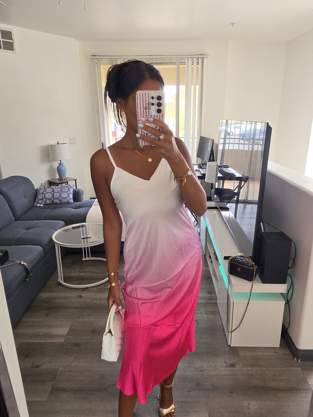Pink Ombre Slip Dress Satin - Picture 8 of 16